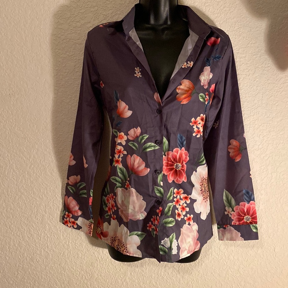 Local artist sold in boutique. Very soft floral dress button up.